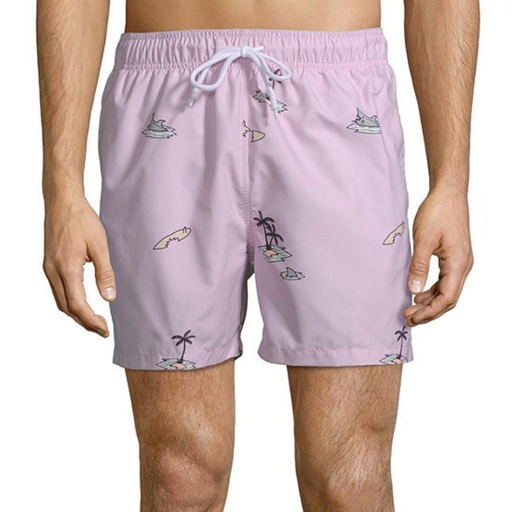 NWT Arizona 4.5" Swim Trunk Pink Surfer Print